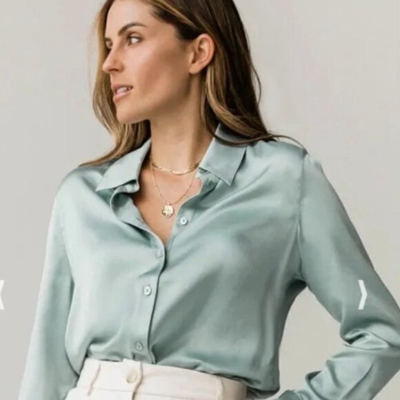 Zara Tops - Zara Seafoam Green Boyfriend Oversized Button Up Size XL Silky Business Casual